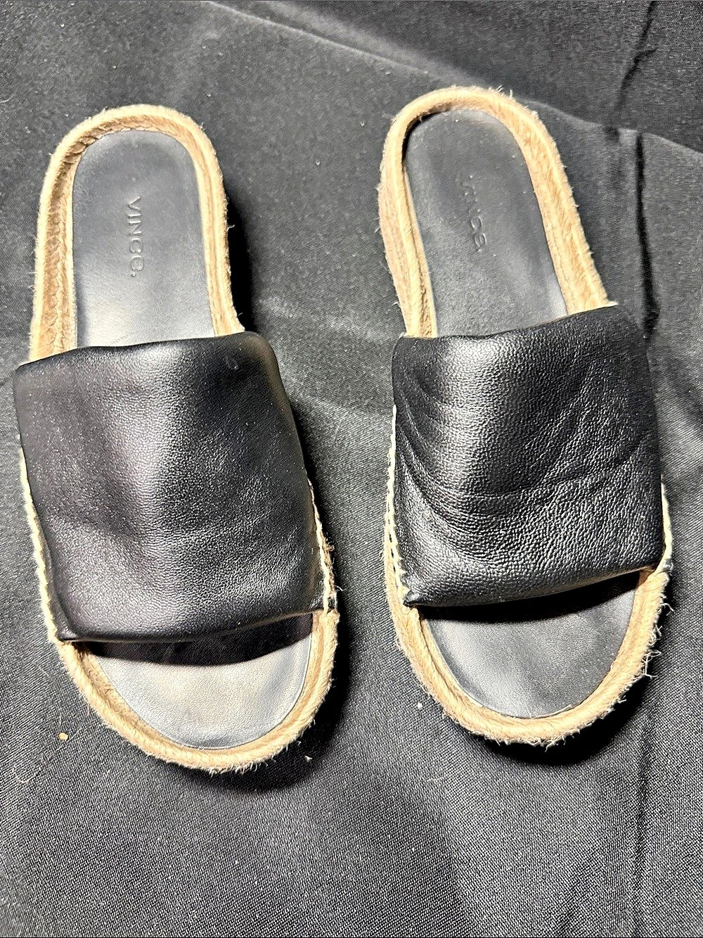VINCE. Black & Tan Espadrille Slide Sandals EU 36